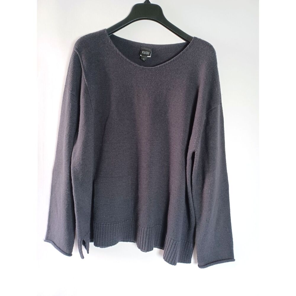 Eileen FIsher Organic Wool Sweater Boxy XL Lagenlook Minimalist USA Preppy